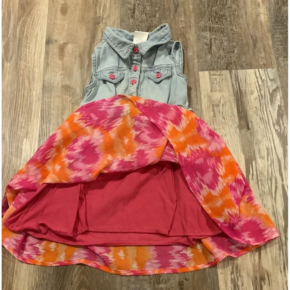 Nannette Girl Girl's Denim Top Pink Orange Sleeveless Dress Size 4